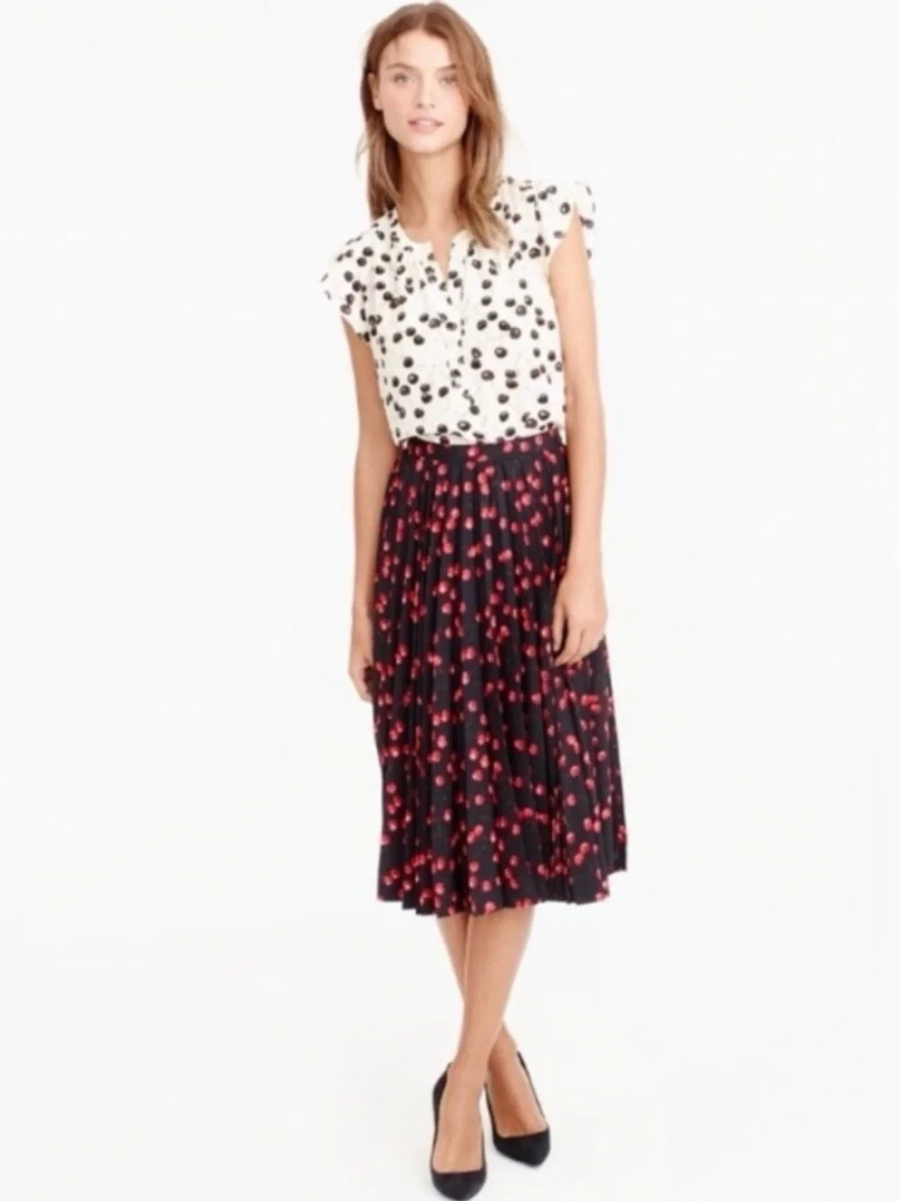 J. Crew Black Cherry Cream 100% Silk Flutter Sleeve Style F5331